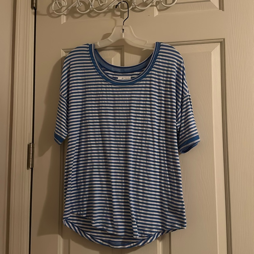 Blue and white striped top